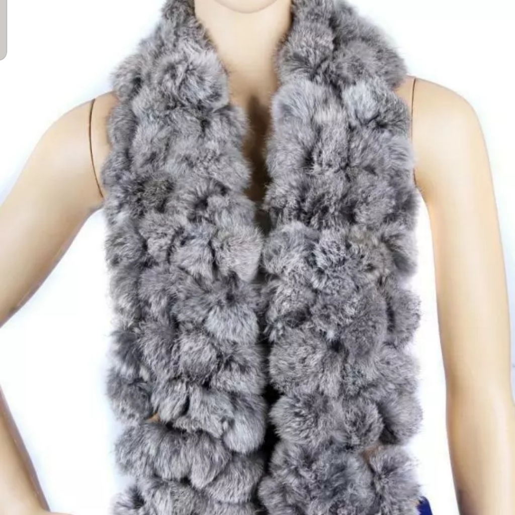 Real Rabbit Fur Scarf - Natural Grey